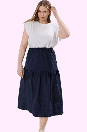 Kadın A Line Midi Dokuma Etek Düz Desen Günlük Kombinler Hafta Sonu Yaz Aylarının Vazgeçilmezi