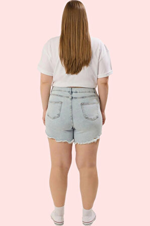 Kadın Buz Mavisi Skinny Denim Şort Yüksek Bel Esnek Pamuklu Günlük Kullanım Modern Tasarım