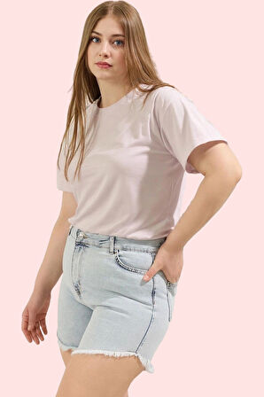 Kadın Buz Mavisi Skinny Denim Şort Yüksek Bel Esnek Pamuklu Günlük Kullanım Modern Tasarım