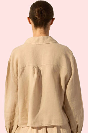 Kadın Oversize Basic Gömlek Yaka Keten Günlük Yazlık Hafta Sonu Yaz Aylarının Vazgeçilmezi