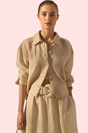 Kadın Oversize Basic Gömlek Yaka Keten Günlük Yazlık Hafta Sonu Yaz Aylarının Vazgeçilmezi
