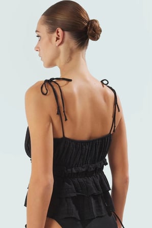 Kadın Keten Görünümlü Yazlık Bluz İnce Askılı Crop Model Özel Tasarım Dayanıklı Malzeme