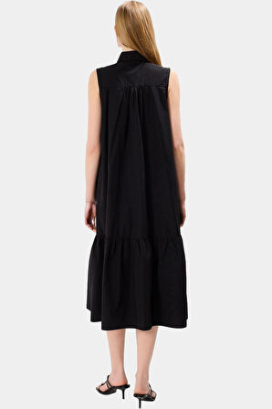 Kadın Midi Boy Terrycotton Dokuma Gömlek Elbise Rahat Günlük Stil Şık Görünüm Özel Tasarım