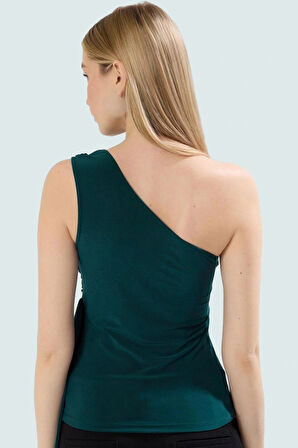 Şık Asimetrik Yaka Fitted Bluz Yazlık Polyester Elastan Kumaş Profesyonel Görünüm