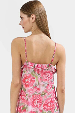 Şifon A line Midi Elbise Çiçek Desenli Yazlık Günlük Tarz Dayanıklı Malzeme Kaliteli İşçilik