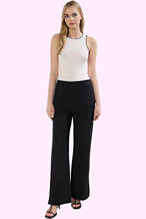 Kadın Geniş Paça Pantolon Yüksek Bel Wide Leg İnterlok Günlük Kullanım Yaz Aylarının Vazgeçilmezi