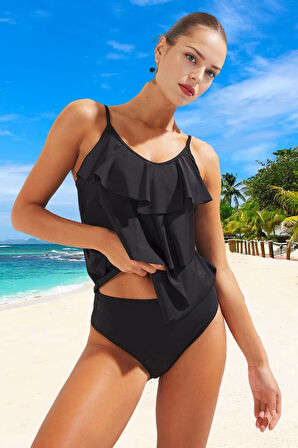 Volanlı Mayo Banyo Kıyafeti Ergonomik Kesim Su Sporu Esnek Kumaş