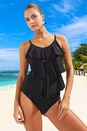 Volanlı Mayo Banyo Kıyafeti Ergonomik Kesim Su Sporu Esnek Kumaş