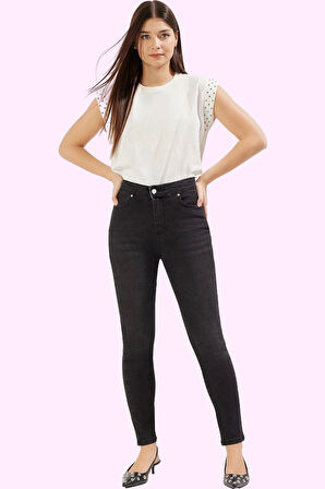 Kadın Skinny Jean Yüksek Bel Dar Paça Stretch Denim Günlük Hafta Sonu Yaz Aylarının Vazgeçilmezi