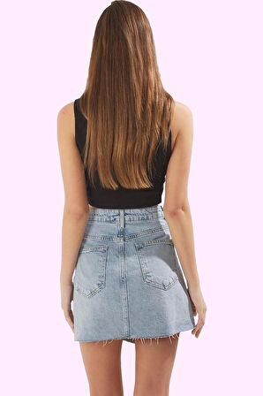 Kadın Denim Mini Etek A line Kalıp Pamuk Günlük Kombinler Hafta Sonu Yaz Aylarının Vazgeçilmezi