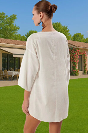 Plaj Elbisesi Keten Görünümlü Tek Kol Bisiklet Yaka Yazlık Pamuklu Rahat Ve Şık Premium Kalite