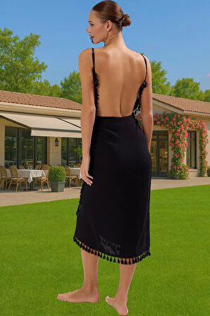 Maxi Viskoz Dokuma Püsküllü Plaj Elbisesi Yazlık Şık Tasarım Özenle Seçilmiş Kaliteli İşçilik