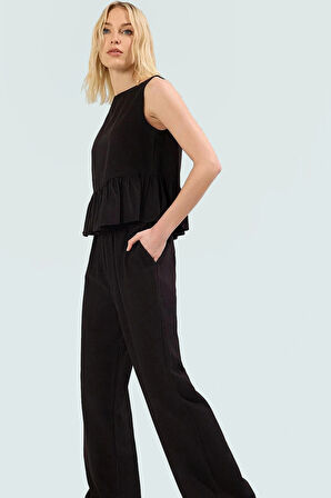 Pamuklu Bluz ve Geniş Paça Pantolon Takım Günlük Şıklık Zarifane Tasarım Özel