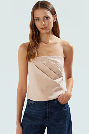 Fitted Straplez Dokuma Bluz Yazlık Şık Uzun Ömürlü Dayanıklı Malzeme Konforlu Kesim