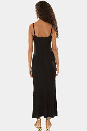 Yazlık Triko Midi Elbise Kare Yaka A Line Viskoz Polyester Uzun Ömürlü Seçkin Malzeme Yüksek Kalite