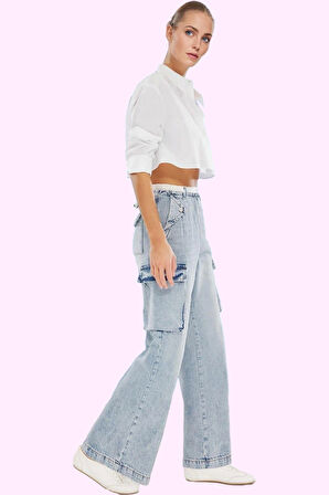 Kadın Yüksek Bel Geniş Paça Denim Pantolon Pamuk Günlük Stil Hafta Sonu Yaz Aylarının Vazgeçilmezi