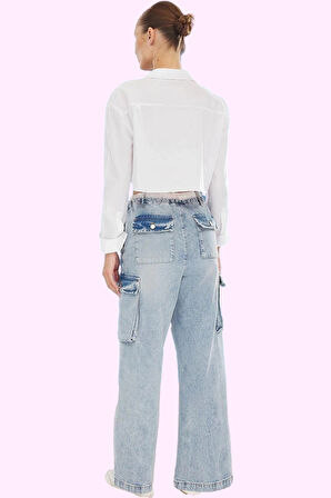 Kadın Yüksek Bel Geniş Paça Denim Pantolon Pamuk Günlük Stil Hafta Sonu Yaz Aylarının Vazgeçilmezi