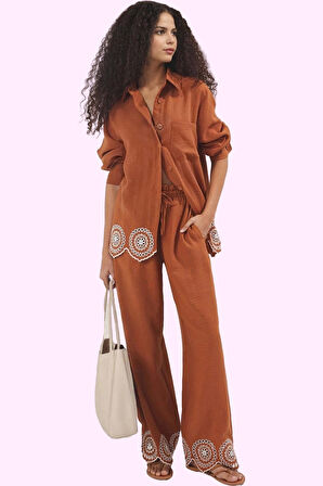 Kadın Yüksek Bel Straight Düz Pantolon Keten Görünümlü Dokuma Yazlık Günlük Modern Tasarım