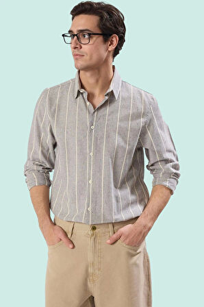 Erkek Regular Fit Çizgili Uzun Kollu Gömlek Pamuk Günlük Kullanım İçin Yaz Aylarının Vazgeçilmezi