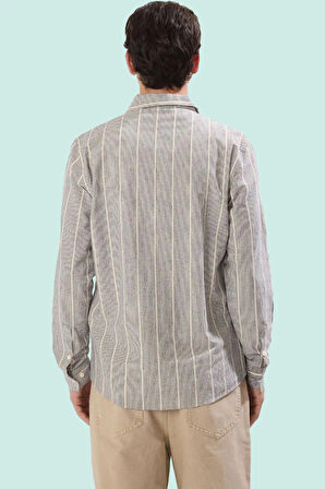 Erkek Regular Fit Çizgili Uzun Kollu Gömlek Pamuk Günlük Kullanım İçin Yaz Aylarının Vazgeçilmezi