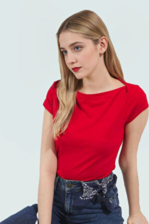 Kadın Kayık Yaka Fitted Pamuklu Bluz Yazlık Günlük Dayanıklı Malzeme Kullanım İçin