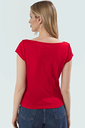 Kadın Kayık Yaka Fitted Pamuklu Bluz Yazlık Günlük Dayanıklı Malzeme Kullanım İçin