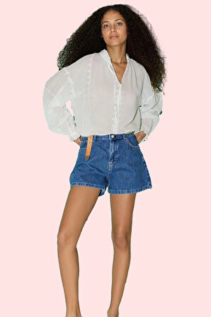 Kadın Denim Şort Yüksek Bel Straight Kalıp Kısa Boy Pamuklu Yaz Aylarının Vazgeçilmezi Hafta Sonu