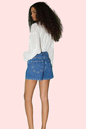 Kadın Denim Şort Yüksek Bel Straight Kalıp Kısa Boy Pamuklu Yaz Aylarının Vazgeçilmezi Hafta Sonu