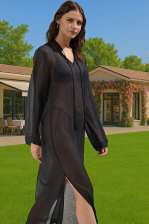 Şifon Maxi Plaj Elbisesi Tek Kol Bisiklet Yaka Yazlık Şık Dayanıklı Malzeme Premium Kalite