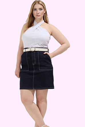 Kadın Denim Mini Etek A line Kalıp Yüksek Bel Günlük Kombinler Hafta Sonu Kaliteli Malzeme