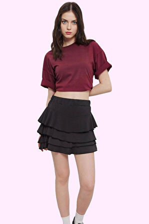 Kadın Çok Leopar Baskılı Mini Etek Eteği Fırfırlı Skater Kalıp Günlük Kullanım Özel Günler