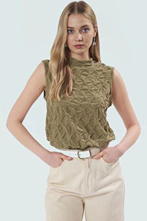 Gofre Dokulu Regular Bluz Yazlık Rahat Polyester Elastan Uzun Ömürlü Zarifane Tasarım