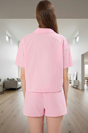 Kadın Pamuklu Regular Kalıp Kısa Kollu Pijama Takımı Trend Tasarım