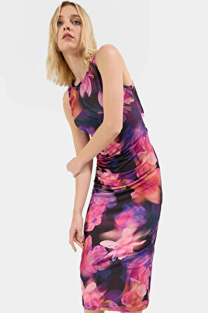 Tek Omuzlu Midi Kalem Elbise Örme Kumaş Bodycon Günlük Şık Rahat Kullanım Seçkin Malzeme