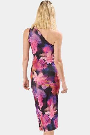 Tek Omuzlu Midi Kalem Elbise Örme Kumaş Bodycon Günlük Şık Rahat Kullanım Seçkin Malzeme