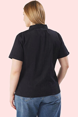 Kadın Büyük Beden Kısa Kol Fermuarlı Dokuma Gömlek Renk Günlük Stil Yaz Aylarının Vazgeçilmezi