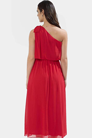 Kadın Maxi Şifon Elbise Tek Omuzlu Skater Kesim Seçkin Malzeme Şık Görünüm