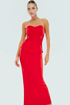 Straplez Fitted Dokuma Elbise Yaz Koleksiyonu Şık Tasarım Profesyonel Görünüm Rahat Kullanım