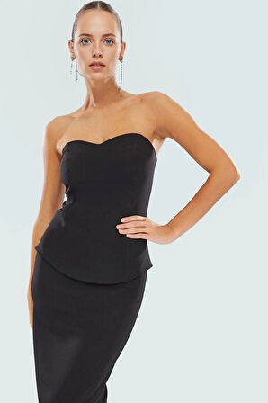 Straplez Fitted Dokuma Elbise Yaz Koleksiyonu Şık Tasarım Profesyonel Görünüm Rahat Kullanım