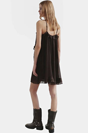 Yazlık Mini Fırfırlı Elbise Polyester Dokuma Kumaş Trend Tasarım Özel