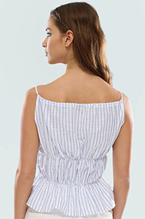 Yazlık Kadın Bluz İnce Askılı Fitted Kalıp Flamlı Pamuk Günlük Tarz Kaliteli İşçilik