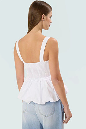 Yazlık Balon Etekli Bluz Rahat Kalıp Pamuklu Polyester Modern Stil Konforlu Kesim