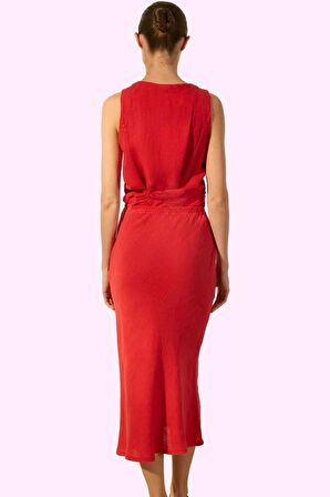 Kadın Midi Boy Keten Etek Düz Desen Basic Siluet Günlük Kombinler Yaz Aylarının Vazgeçilmezi