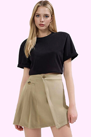 Kadın Mini Boy Pile Detaylı Dokuma Etek Günlük Casual Stil Hafta Sonu Yaz Aylarının Vazgeçilmezi