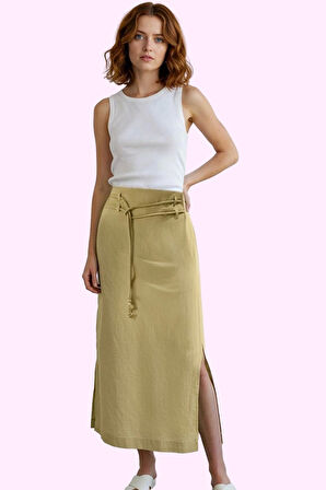 Kadın Maxi Dokuma Etek Keten Karışımlı Yandan Yırtmaçlı Trend Yaz Günlük Kullanım Hafta Sonu