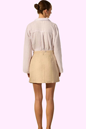 Kadın Mini Basic Keten Etek Cep Detaylı Rigid Dokuma Yazlık Günlük Kullanım Modern Tasarım