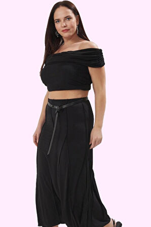 Kadın A Line Dikiş Detaylı Örme Midi Etek Büyük Beden Günlük Hafta Sonu Yaz Aylarının Vazgeçilmezi