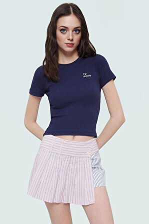 Kısa Kollu Bisiklet Yaka Fitted Örme Bluz Modern Stil Uzun Ömürlü Zarifane Tasarım