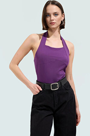 Fitted Boyundan Bağlamalı Kolsuz Örme Bluz Mükemmel Uyum Rahat Ve Şık Premium Kalite