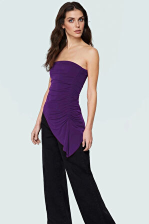 Asimetrik Straplez Örme Bluz Fitted Kalıp Günlük Kullanım Şık Görünüm Seçkin Malzeme